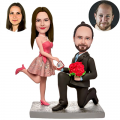 A Couple Proposing Marriage Custom Bobblehead With Engraved Text