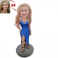 A Lady in blue Suspender Skirt Custom Bobblehead