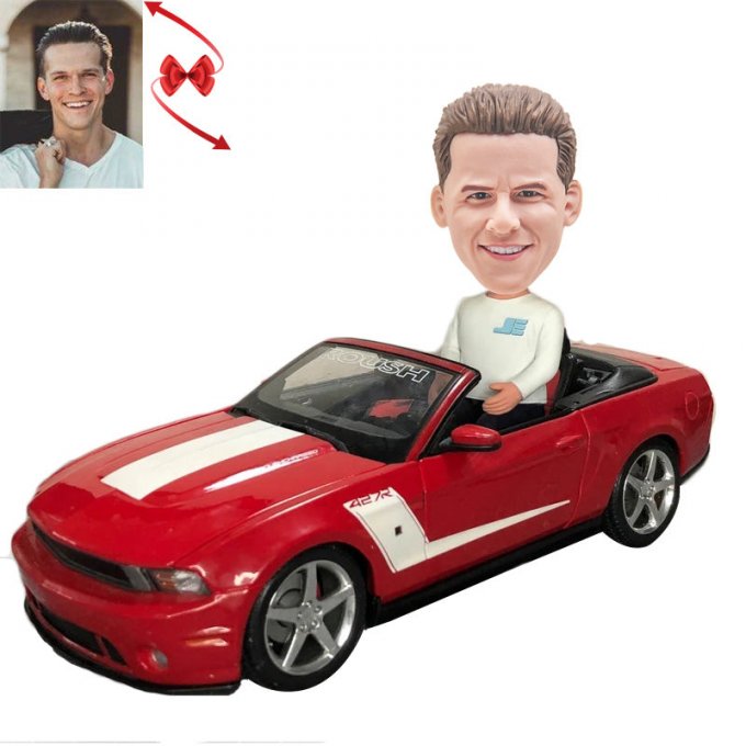 A Man Driving Sports Car Custom Bobblehead with Free Metal Inscription