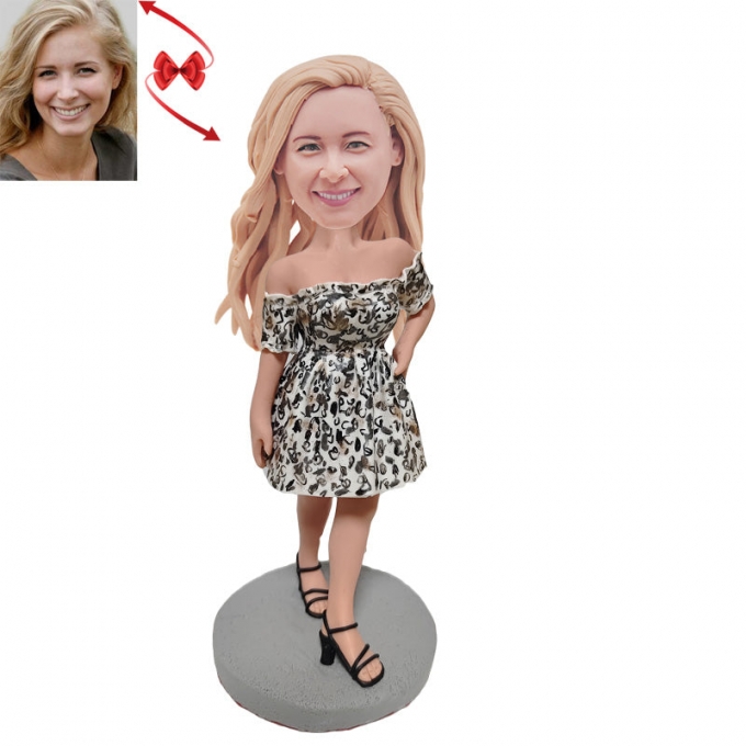 A Woman in Leopard Print dress Custom Bobblehead