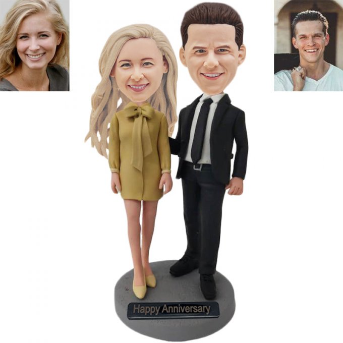 Anniversary Couple Custom Bobblehead With Free Metal Inscription