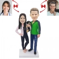 Anniversary Couple With Pet Custom Bobblehead