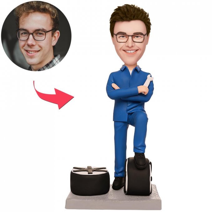 Auto Repairman Custom Bobblehead With Engraved Text