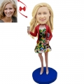 Beautiful Flower Skirt Woman with Wine Glass Custom Bobblehead