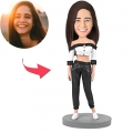 Beautiful Girl In Black Pants Custom Bobblehead With Engraved Text