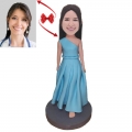 Beautiful Girl in Blue Dress Custom Bobblehead