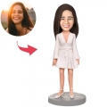 Beautiful Girl Wear White Dress Custom Bobblehead With Engraved Text