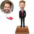 Best Employee Trophy Base Male Executive In Red Tie Custom Bobblehead With Engraved Text