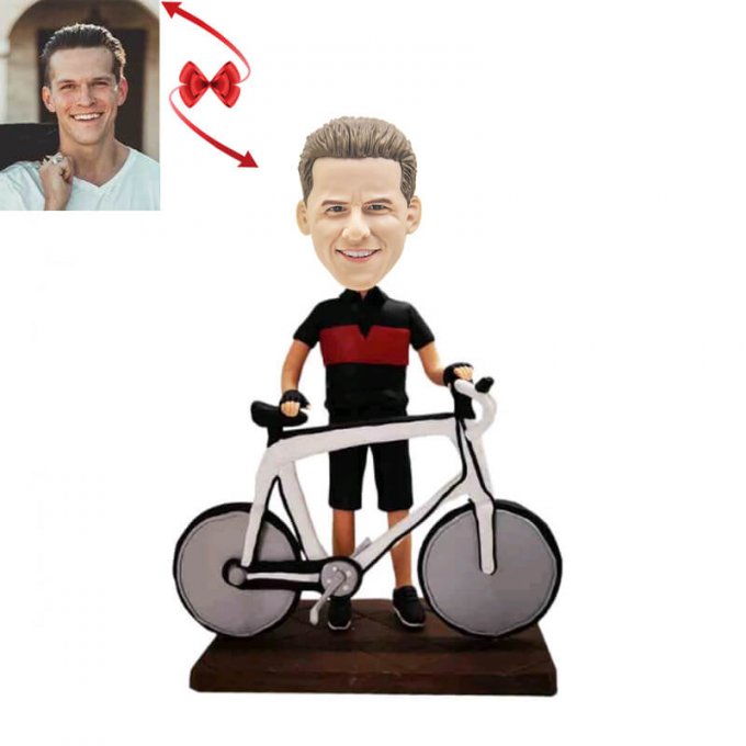 Biker Standing Behind The Bicycle Custom Bobblehead