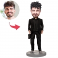 Black Suit Cool Man Custom Bobblehead With Engraved Text