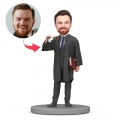 Black Suit Lawyer Custom Bobblehead Engraved with Text