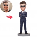 Blue Suit Businessman Custom Bobblehead With Engraved Text