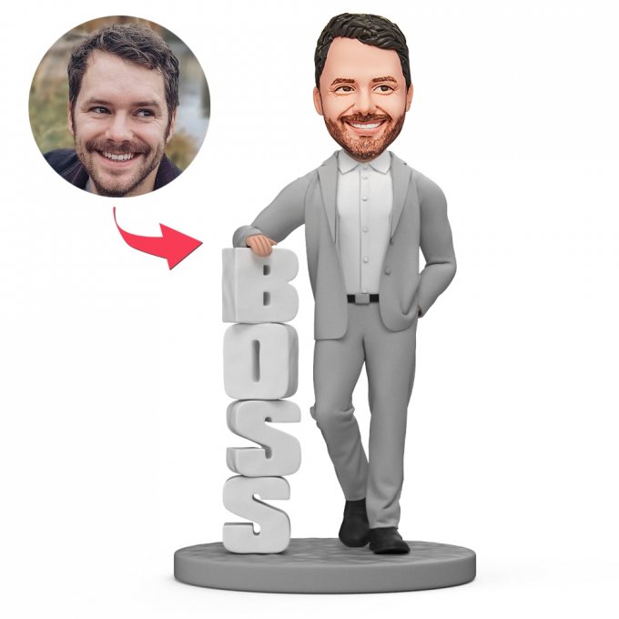 Boss's Day Gift Custom Bobblehead Boss in Gray Suit