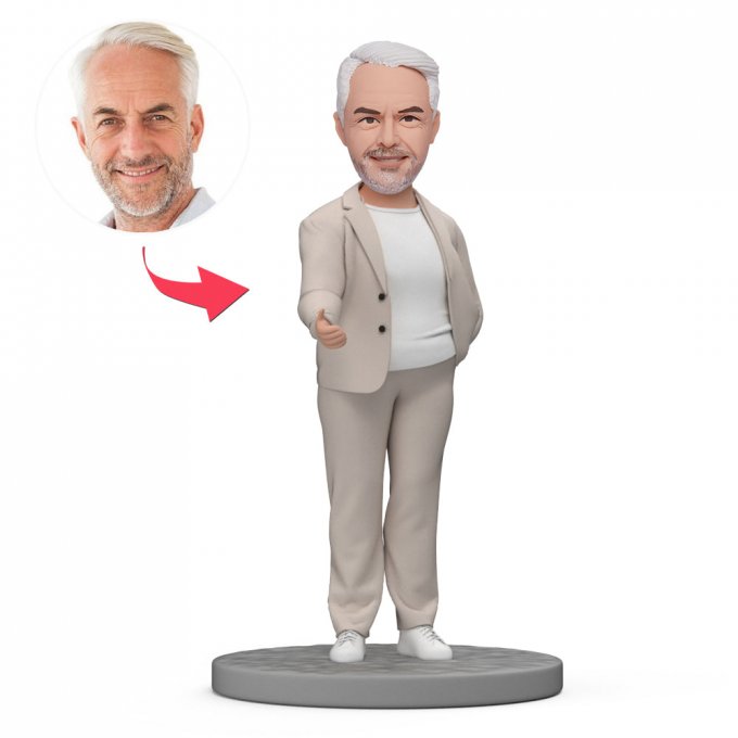 Boss's Day Gift Custom Bobblehead Boss in White Suit Ready to Shake Hands