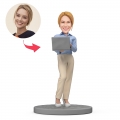 Boss's Day Gift Custom Bobblehead Female Boss Working With Laptop