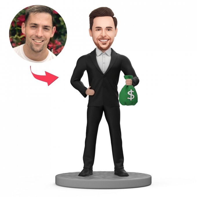 Boss's Day Gift Custom Rich Boss Bobblehead With Money Bag