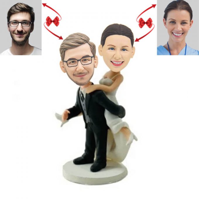 Bride Behind Groom Back Personalized Custom Bobblehead