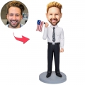 Business Man Holding An American Flag Custom Bobblehead With Engraved Text