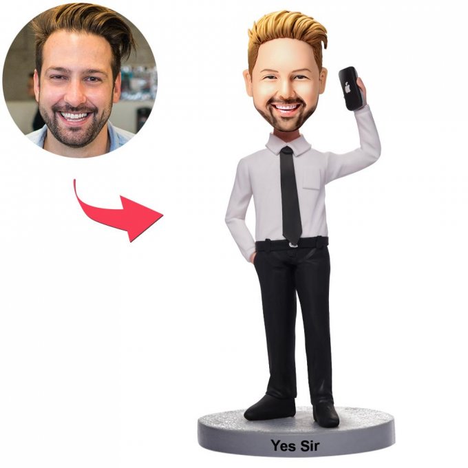 Business Man On The Phone Custom Bobblehead With Engraved Text