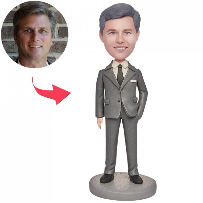 Business Suit White Collar Custom Bobblehead Engraved with Text