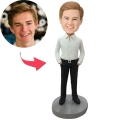 Business White Shirt Male B Custom Bobblehead With Engraved Text