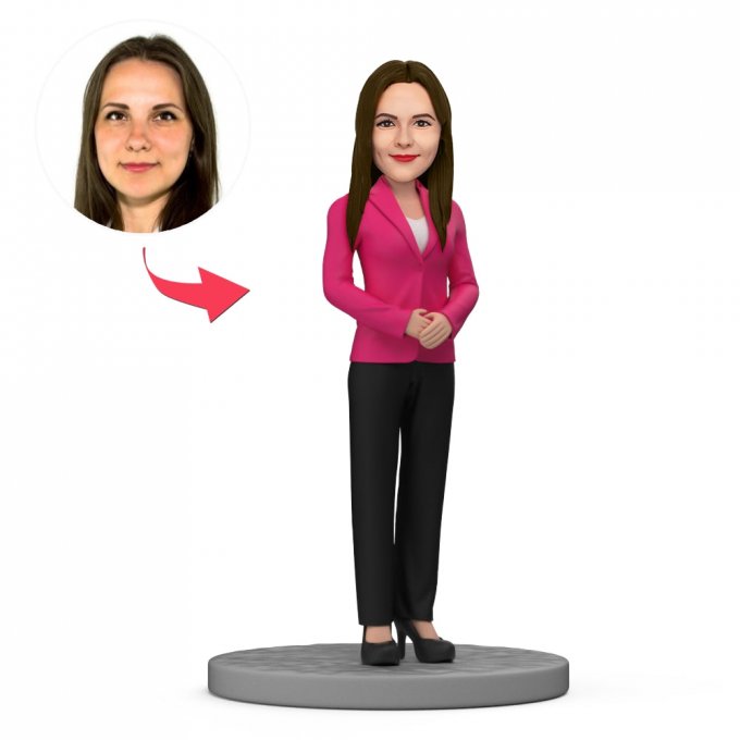 Business Woman Custom Bobblehead in Pink Business Attire