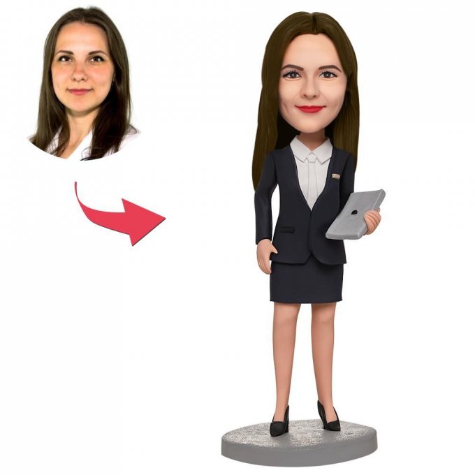 Business Woman Holding A laptop Custom Bobblehead With Engraved Text