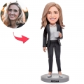 Business Woman Holding A Water Glass Custom Bobblehead With Engraved Text