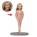 Business Woman Wear Pink Suit Custom Bobbleheads with Engraved Text for Mom