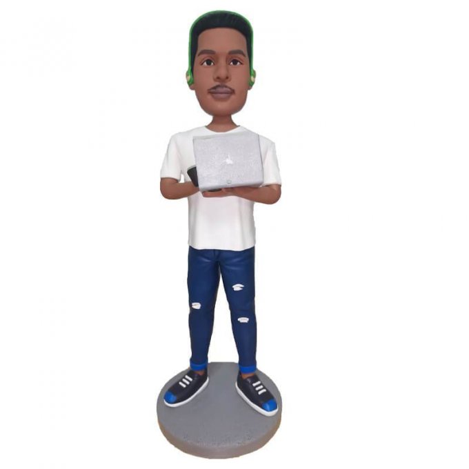 Businessman with laptop Custom Bobblehead