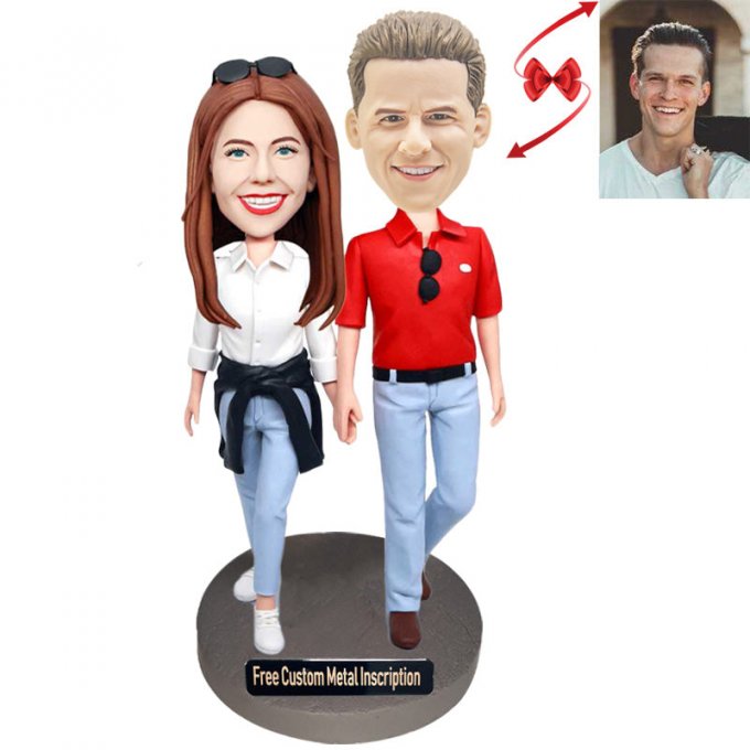 Casual Couple Custom Bobblehead with Free Metal Inscription