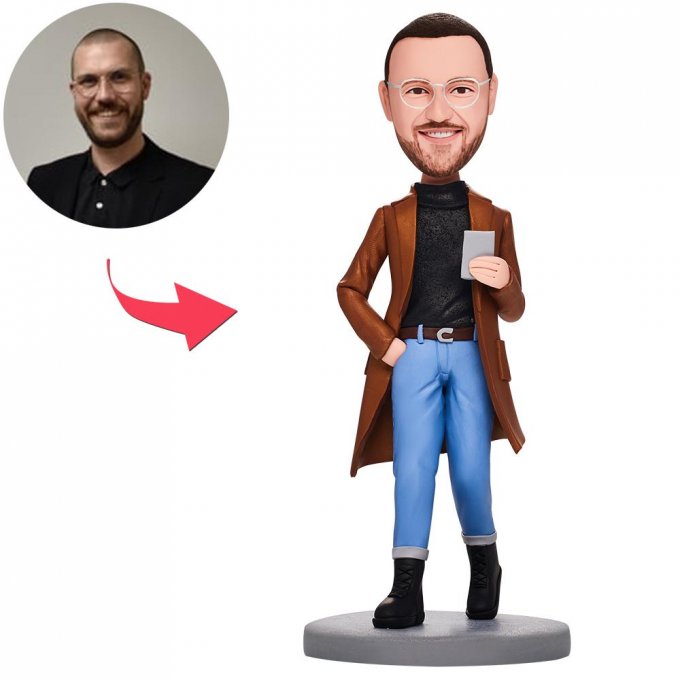 Casual Fashion Man With Phone Custom Bobblehead With Engraved Text