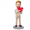 Casual Wear Man Holding A Love Heart Custom Bobblehead With Engraved Text