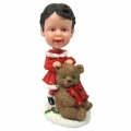 Christmas Gift Child with Large Teddy Bear Custom Bobblehead With Engraved Text