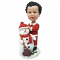 Christmas Gift Child with Snowman Custom Bobblehead With Engraved Text