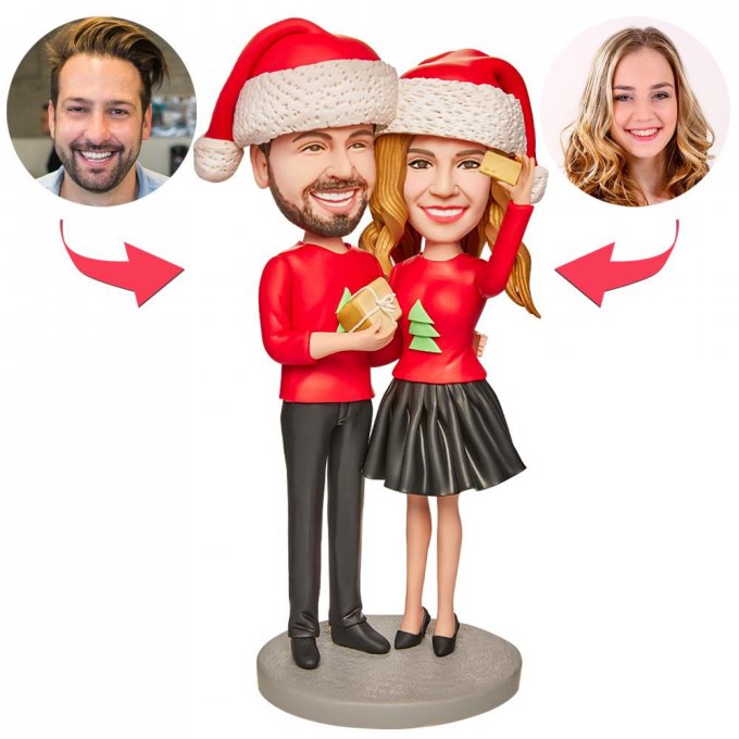 Christmas Gift Couples Taking Photos Custom Bobblehead with Engraved Text