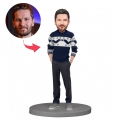 Christmas Gift Custom Bobble Head Handsome Man Wearing Blue Christmas Sweater