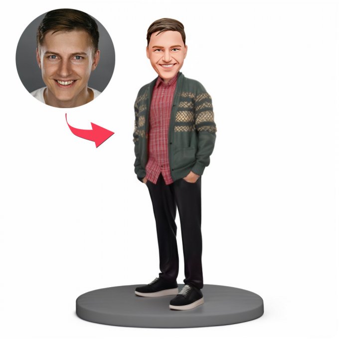 Christmas Gift for Him Custom Bobble Head Man Wearing Christmas Sweater