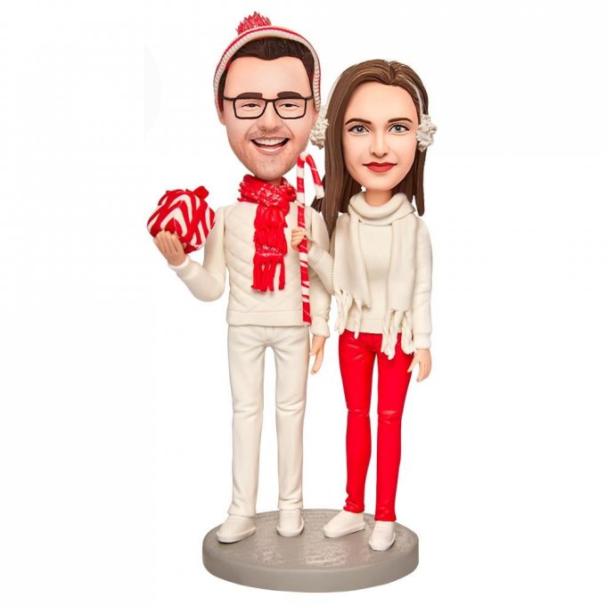 Christmas Gift Happy Couple Custom Bobblehead with Engraved Text