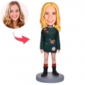 Christmas Girl In Green Dress Custom Bobblehead With Engraved Text