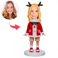 Christmas Girl With Antlers Custom Bobblehead With Engraved Text