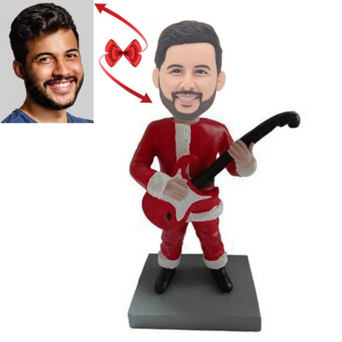 Christmas Man Holding Guitar Custom Bobblehead