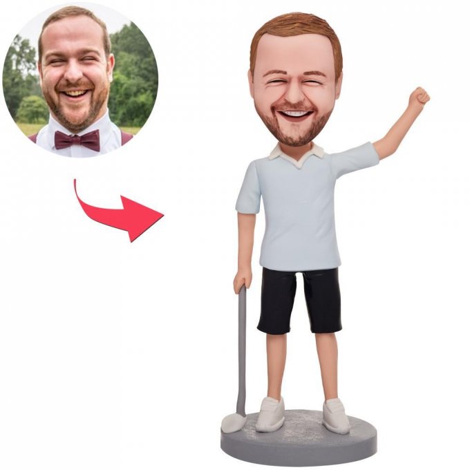 Come On Happy Golfer Man Custom Bobblehead With Engraved Text