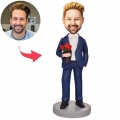 Cool Man Holding a Bouquet of Roses Custom Bobblehead With Engraved Text