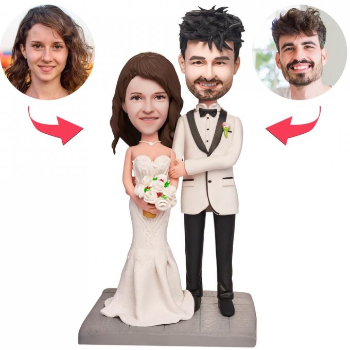 Couple In Bed Wedding Dress Custom Bobblehead With Engraved Text