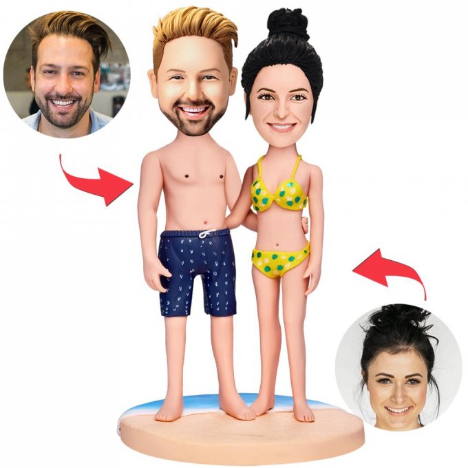 Couple In Bikini Custom Bobblehead With Engraved Text