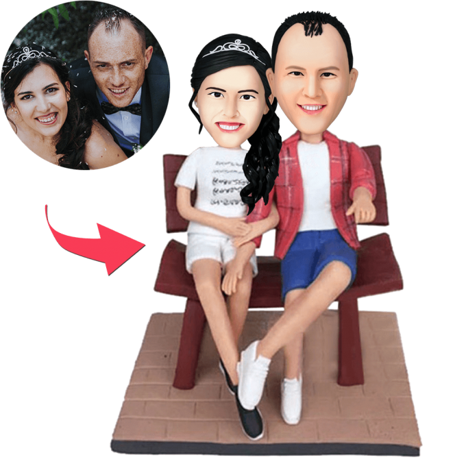 Couple In The Chair Custom Bobblehead With Engraved Text