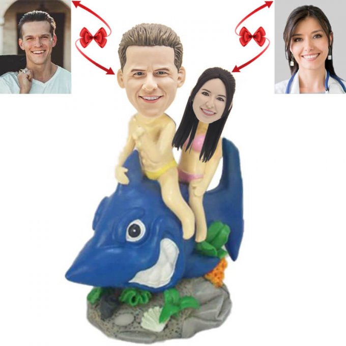 Couple Riding Shark Custom Bobblehead