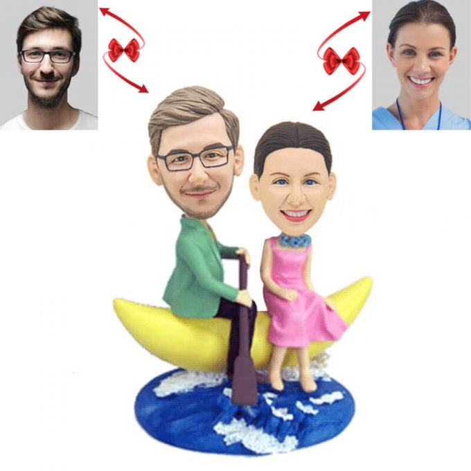 Couple Rowing Boat Custom Bobblehead