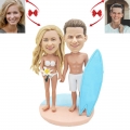 Couple With Surf Skateboard Custom Bobblehead